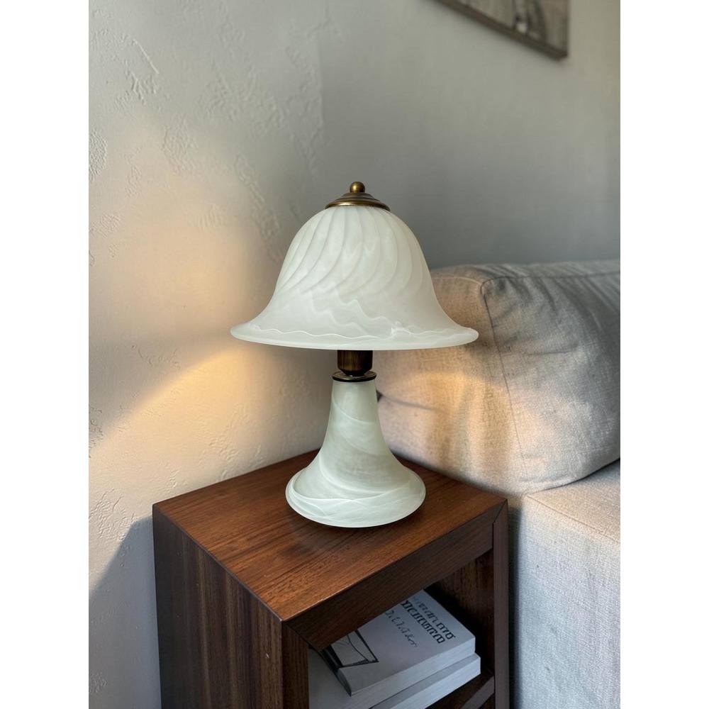 Vintage Murano Style Mushroom Lamp - White Swirl Table Lamp